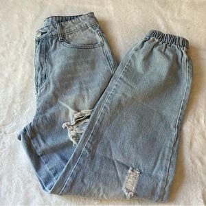Kittenish Distressed Denim Joggers